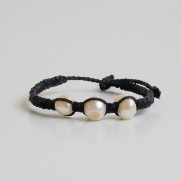 White Baroque Fresh Water Pearl Bracelet Adjustable Cord Artisan Handmade